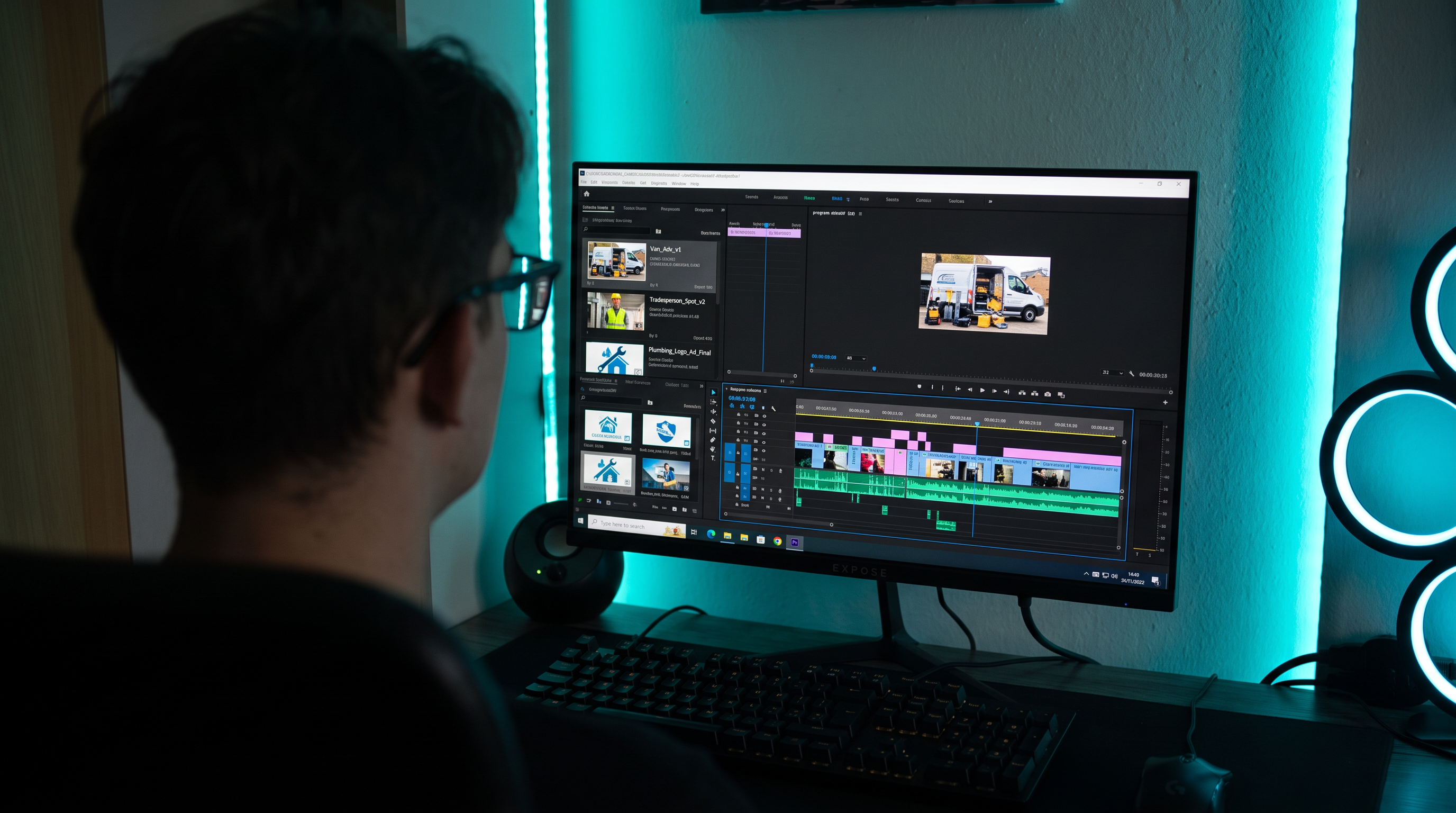 Chris editing at his desk